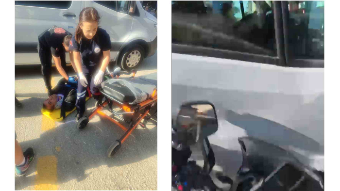 Keşan'da minibüsle çarpışan motosikletli yaralandı; kaza kask kamerasında