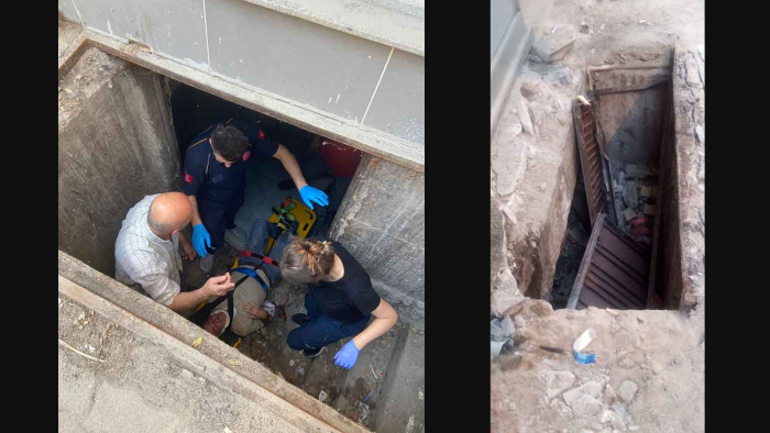 Çöken bodrum kapağından içeri düşerek yaralandı