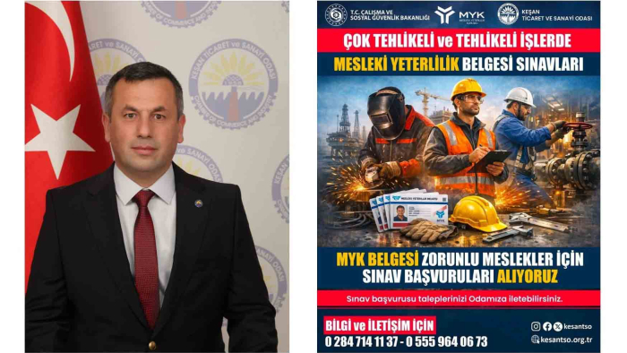 Keşan TSO ve TOBB MEYBEM iş birliğinde ‘mesleki yeterlilik belgelendirme sınavları’ düzenlenecek